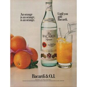Bacardi Rum Orange Juice Cocktail Bacardi & OJ Vintage Alcohol Print Ad 1986